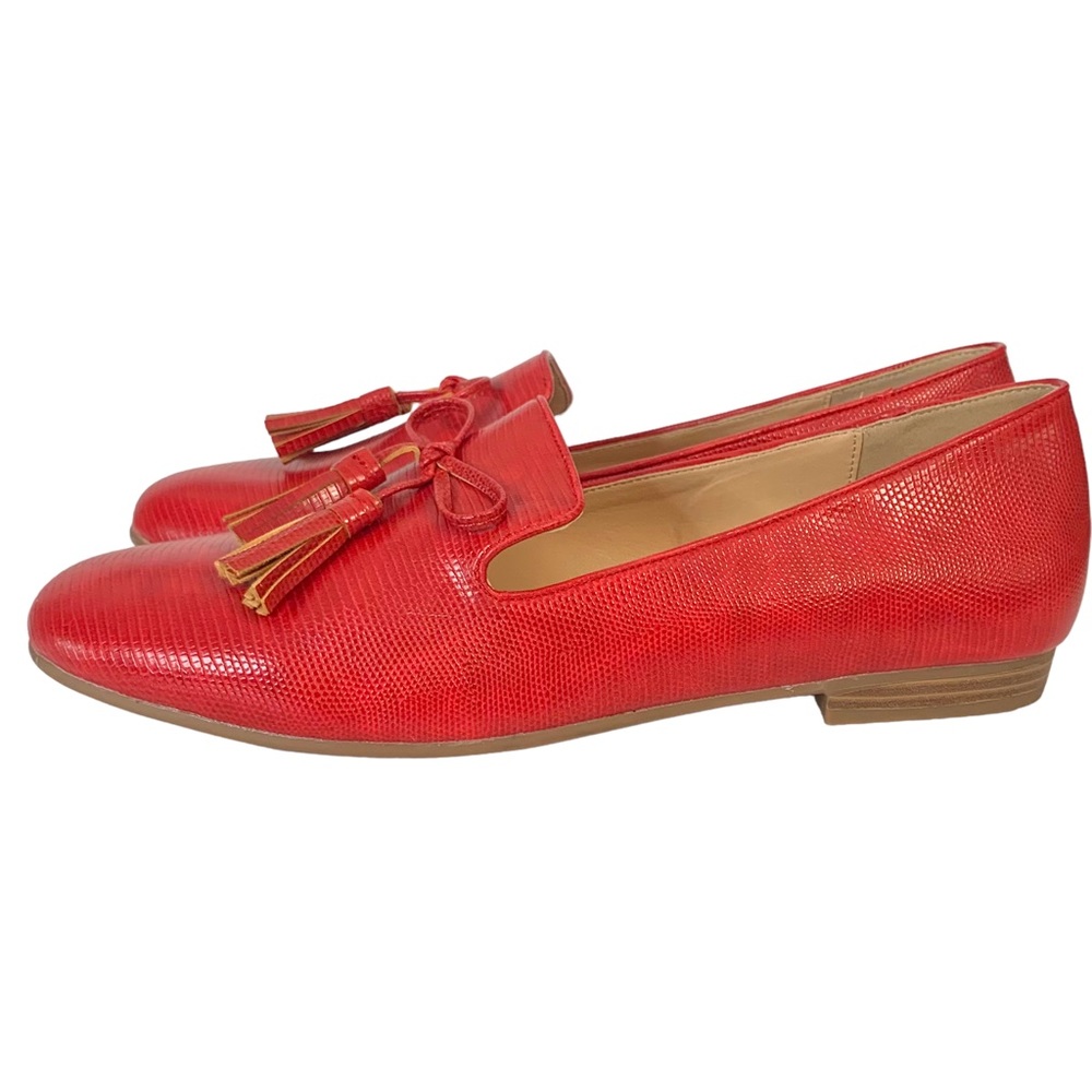 MONROE & MAIN Tonal Red Reptile Print Tassel Loafers Sz Sz 41/10 - Picture 3 of 11